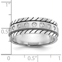 14K White Gold Men's Polished and Satin Diamond Band with 7 Round Diamonds - 0.25 Carats Total Diamond Weight by IBGoodman