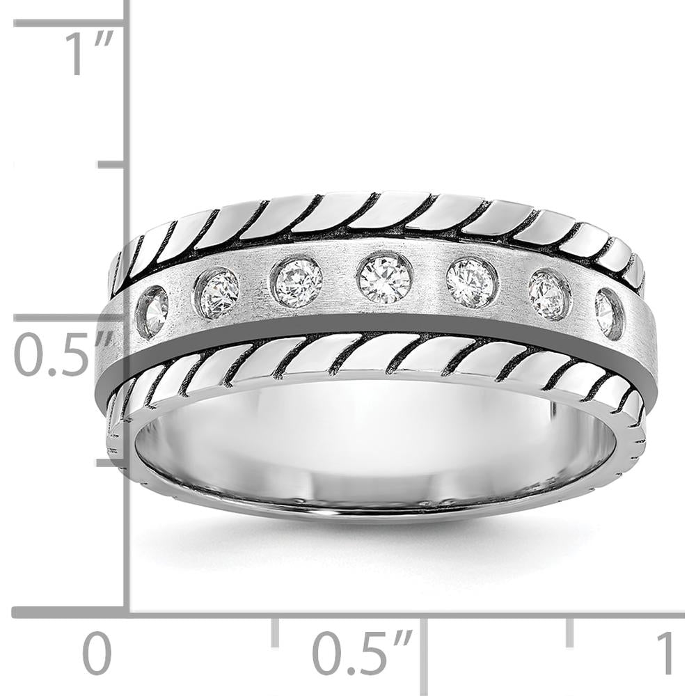 14K White Gold Men's Polished and Satin Diamond Band with 7 Round Diamonds - 0.25 Carats Total Diamond Weight by IBGoodman
