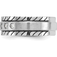 14K White Gold Men's Polished and Satin Diamond Band with 7 Round Diamonds - 0.25 Carats Total Diamond Weight by IBGoodman