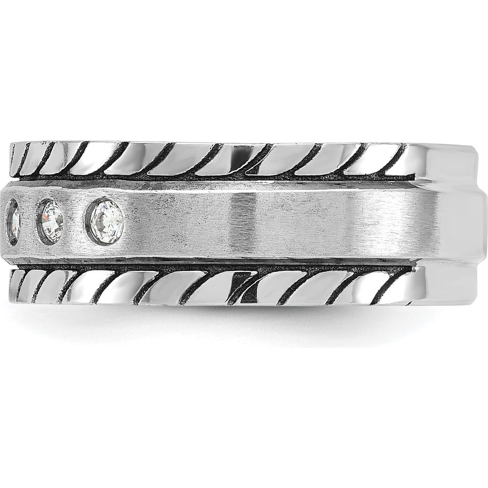 14K White Gold Men's Polished and Satin Diamond Band with 7 Round Diamonds - 0.25 Carats Total Diamond Weight by IBGoodman