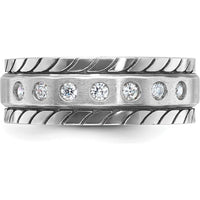 14K White Gold Men's Polished and Satin Diamond Band with 7 Round Diamonds - 0.25 Carats Total Diamond Weight by IBGoodman