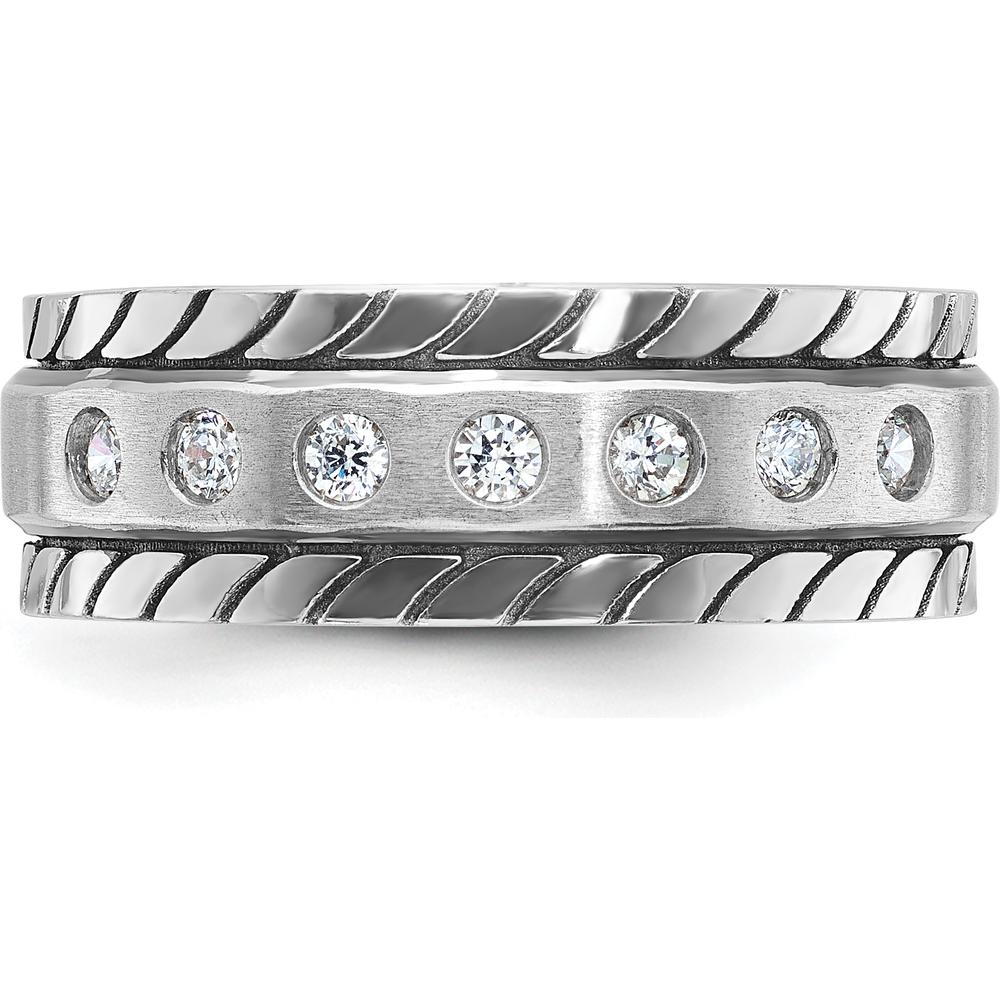 14K White Gold Men's Polished and Satin Diamond Band with 7 Round Diamonds - 0.25 Carats Total Diamond Weight by IBGoodman