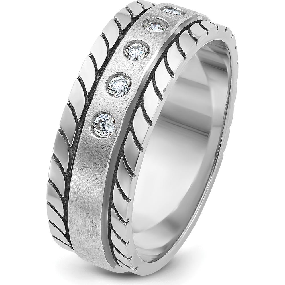 14K White Gold Men's Polished and Satin Diamond Band with 7 Round Diamonds - 0.25 Carats Total Diamond Weight by IBGoodman