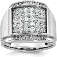 14K White Gold Men's Polished and Satin Diamond Cluster Ring - 1.5 Carats Total Diamond Weight by IBGoodman