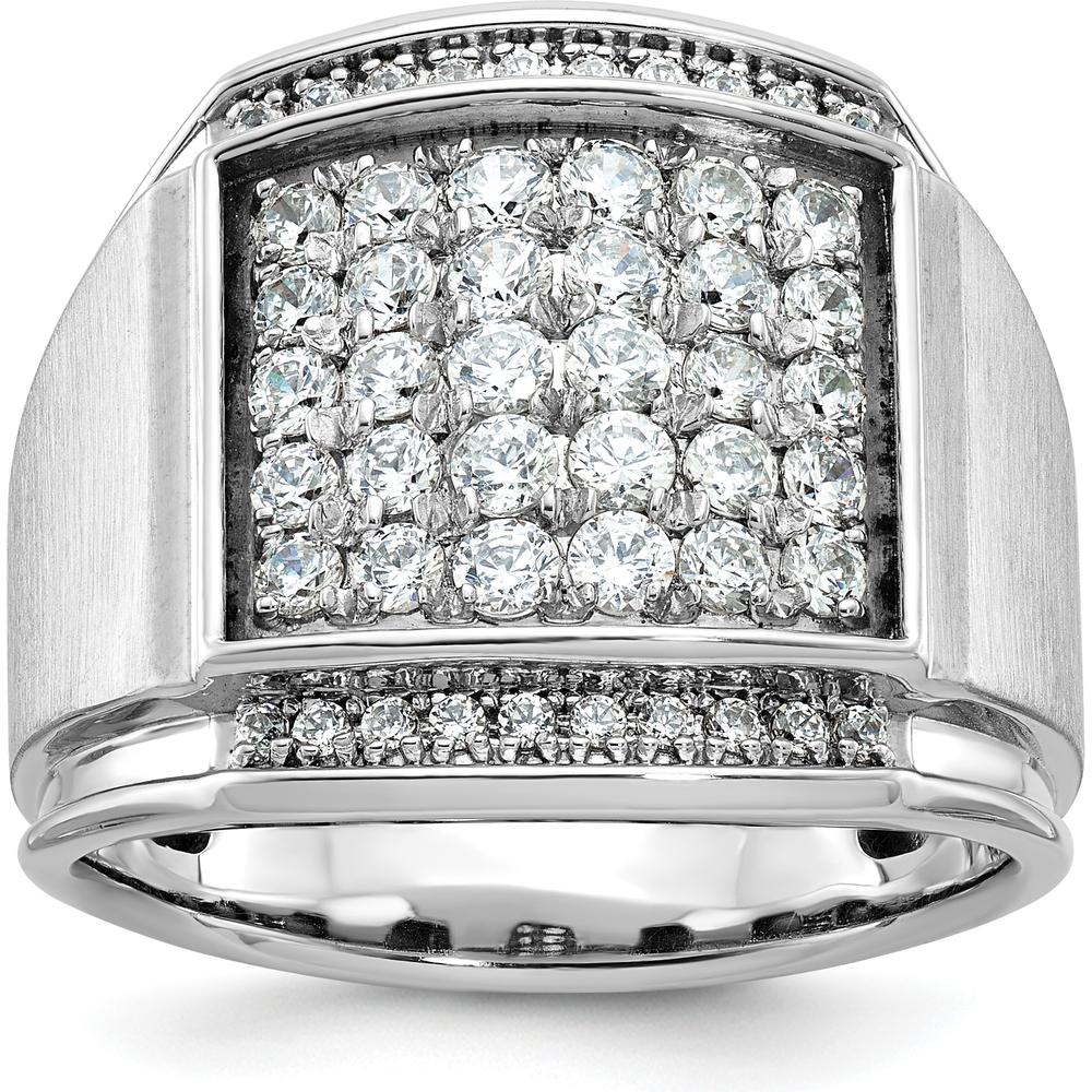 14K White Gold Men's Polished and Satin Diamond Cluster Ring - 1.5 Carats Total Diamond Weight by IBGoodman