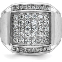 14K White Gold Men's Polished and Satin Diamond Cluster Ring - 1.5 Carats Total Diamond Weight by IBGoodman