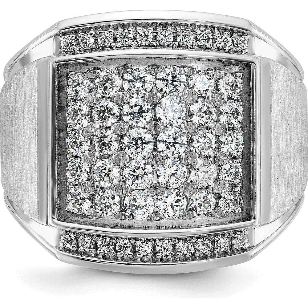 14K White Gold Men's Polished and Satin Diamond Cluster Ring - 1.5 Carats Total Diamond Weight by IBGoodman