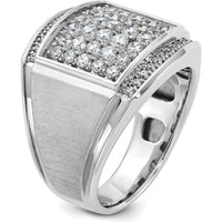 14K White Gold Men's Polished and Satin Diamond Cluster Ring - 1.5 Carats Total Diamond Weight by IBGoodman