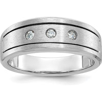 14K White Gold Men's Polished and Satin Diamond Ring - 0.05 Carats Total Diamond Weight by IBGoodman
