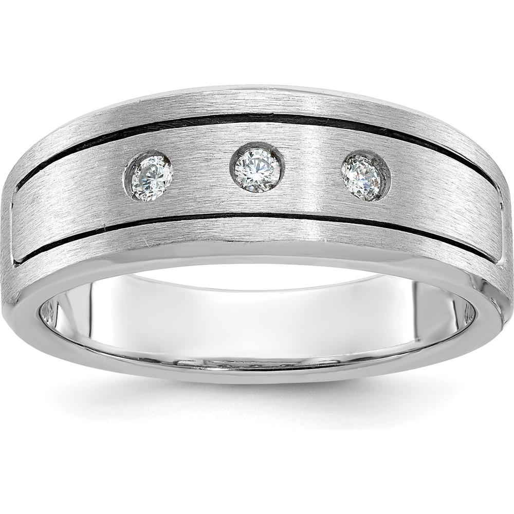 14K White Gold Men's Polished and Satin Diamond Ring - 0.05 Carats Total Diamond Weight by IBGoodman