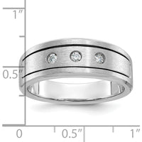 14K White Gold Men's Polished and Satin Diamond Ring - 0.05 Carats Total Diamond Weight by IBGoodman