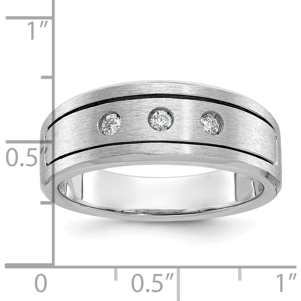 14K White Gold Men's Polished and Satin Diamond Ring - 0.05 Carats Total Diamond Weight by IBGoodman