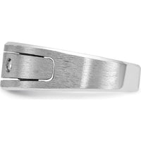 14K White Gold Men's Polished and Satin Diamond Ring - 0.05 Carats Total Diamond Weight by IBGoodman