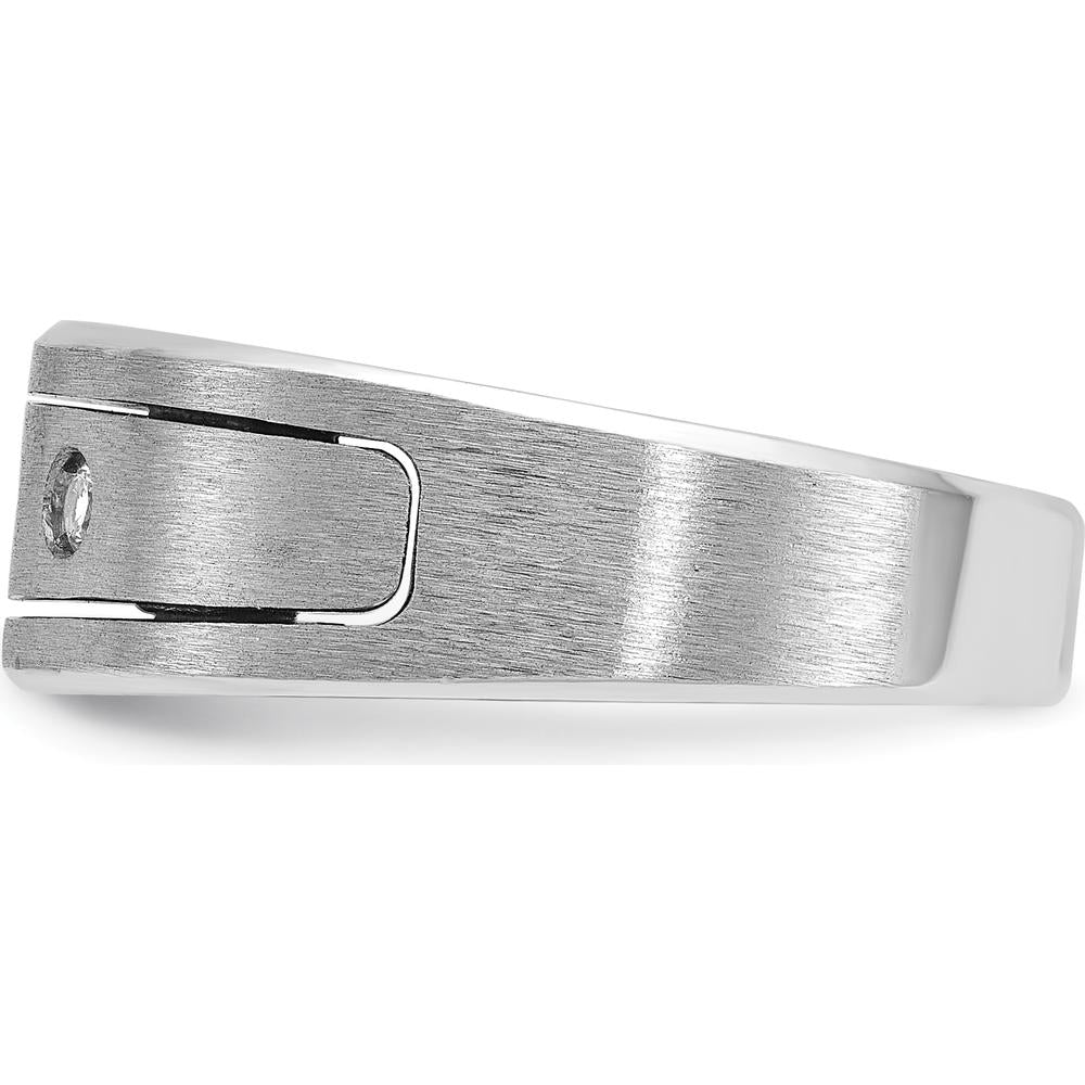 14K White Gold Men's Polished and Satin Diamond Ring - 0.05 Carats Total Diamond Weight by IBGoodman