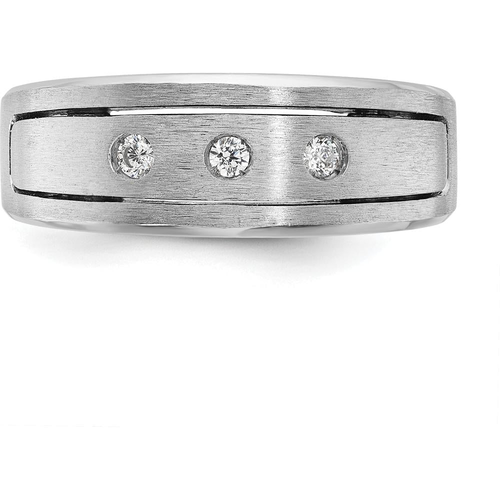 14K White Gold Men's Polished and Satin Diamond Ring - 0.05 Carats Total Diamond Weight by IBGoodman