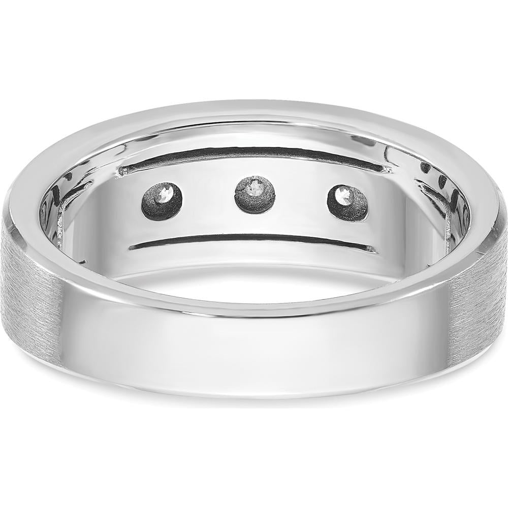 14K White Gold Men's Polished and Satin Diamond Ring - 0.05 Carats Total Diamond Weight by IBGoodman