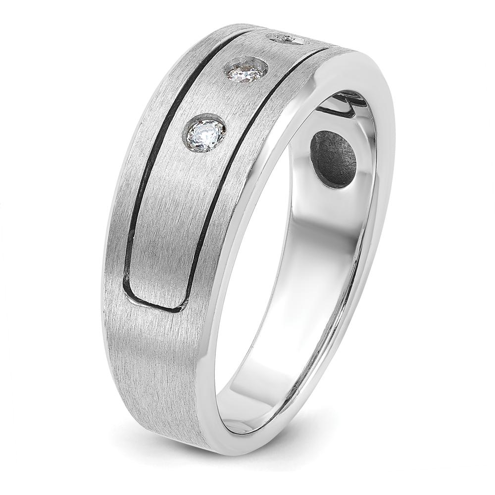14K White Gold Men's Polished and Satin Diamond Ring - 0.05 Carats Total Diamond Weight by IBGoodman