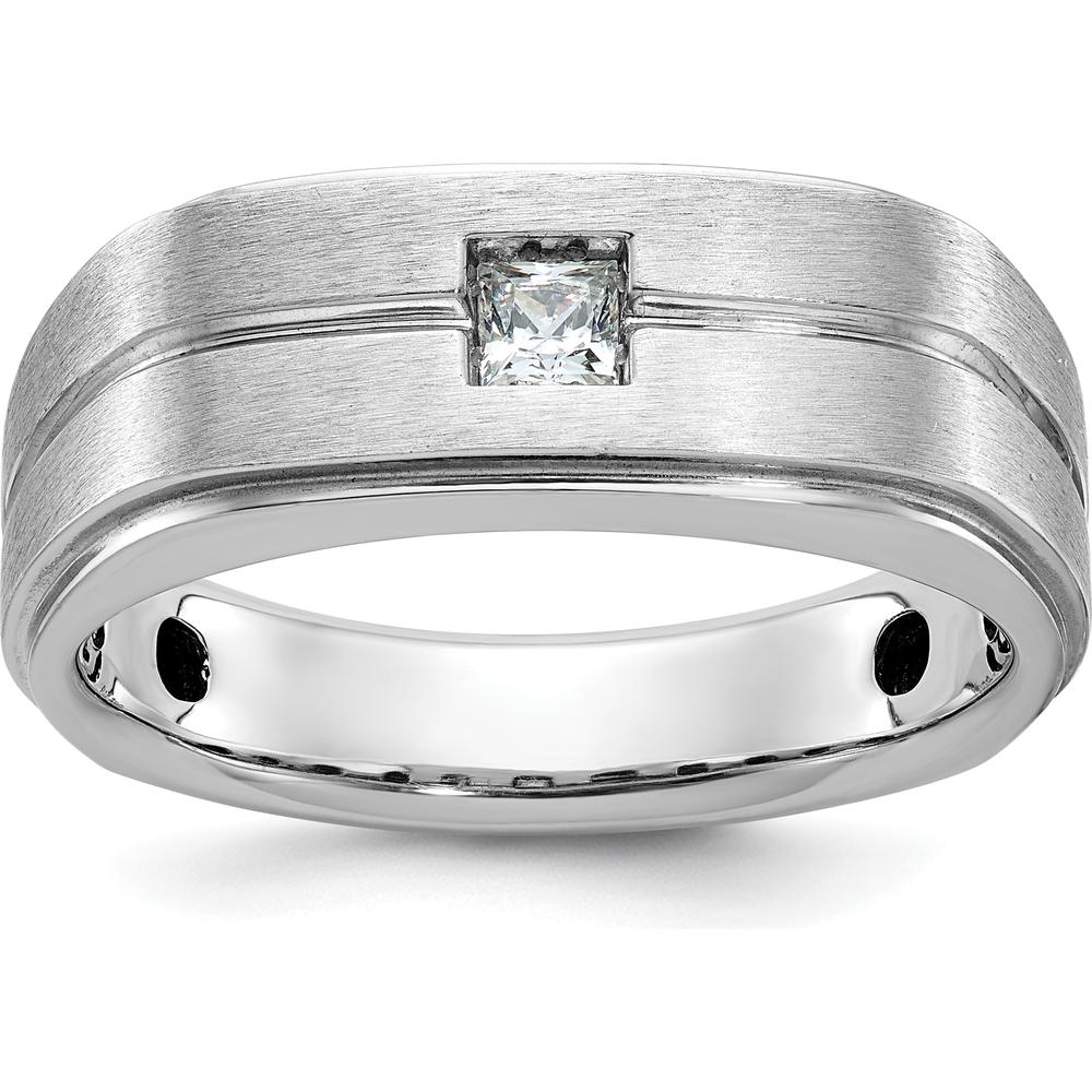 14K White Gold Men's Polished and Satin Diamond Ring - 0.25 Carats Total Diamond Weight by IBGoodman