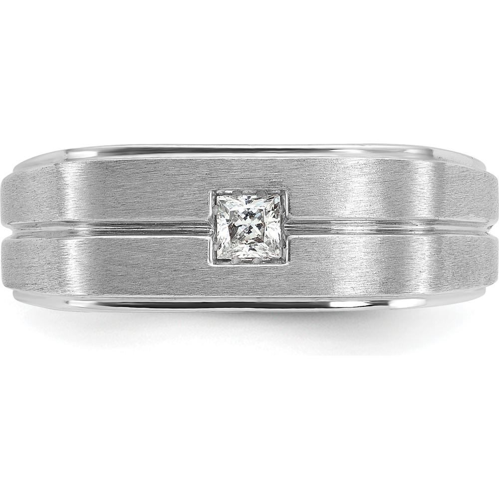 14K White Gold Men's Polished and Satin Diamond Ring - 0.25 Carats Total Diamond Weight by IBGoodman