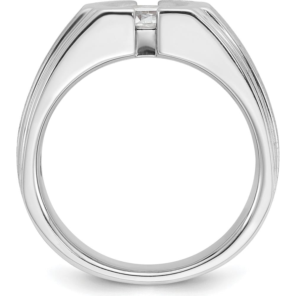 14K White Gold Men's Polished and Satin Diamond Ring Mounting - 10.3mm Band Width by IBGoodman