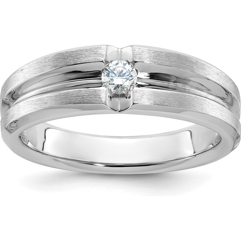 14K White Gold Men's Polished and Satin Diamond Ring Mounting with Round Diamond - 0.25 Carats Total Diamond Weight by IBGoodman