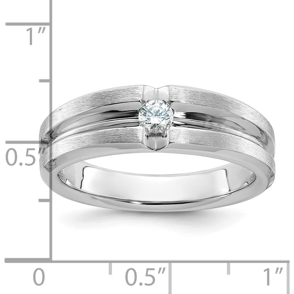 14K White Gold Men's Polished and Satin Diamond Ring Mounting with Round Diamond - 0.25 Carats Total Diamond Weight by IBGoodman