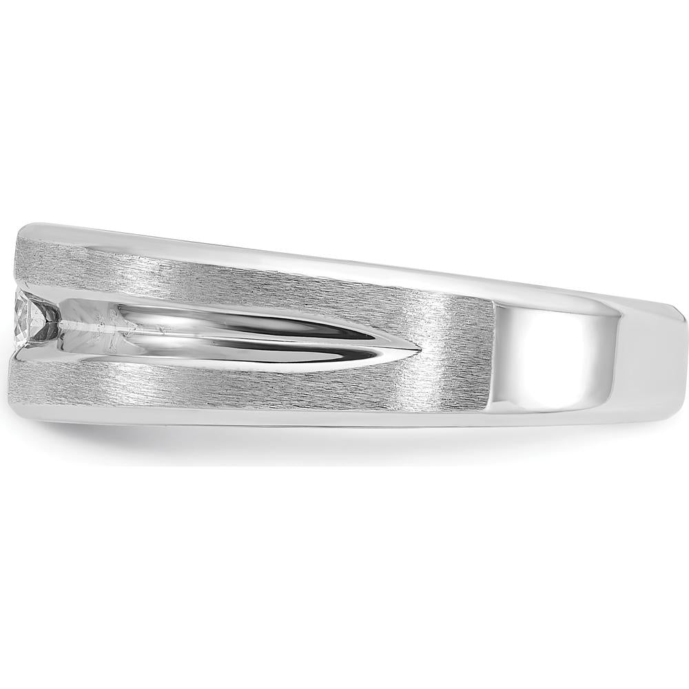 14K White Gold Men's Polished and Satin Diamond Ring Mounting with Round Diamond - 0.25 Carats Total Diamond Weight by IBGoodman