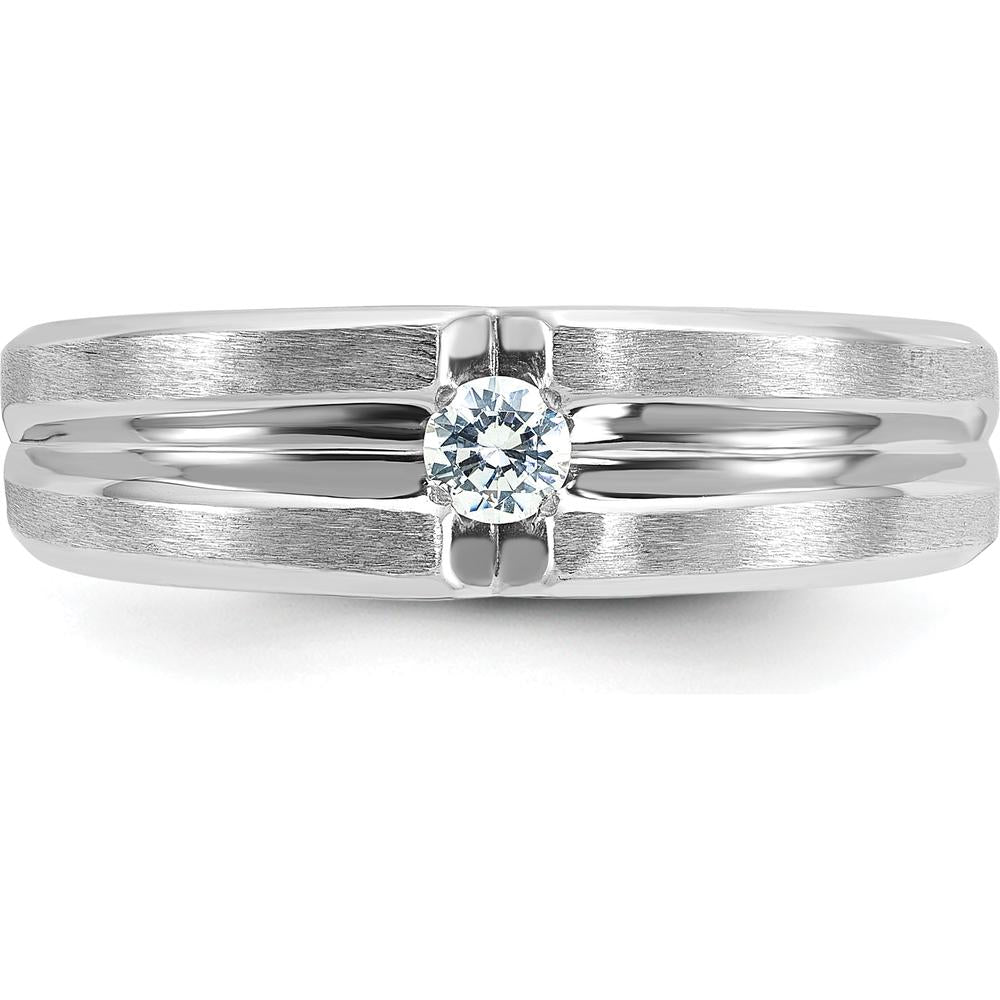 14K White Gold Men's Polished and Satin Diamond Ring Mounting with Round Diamond - 0.25 Carats Total Diamond Weight by IBGoodman