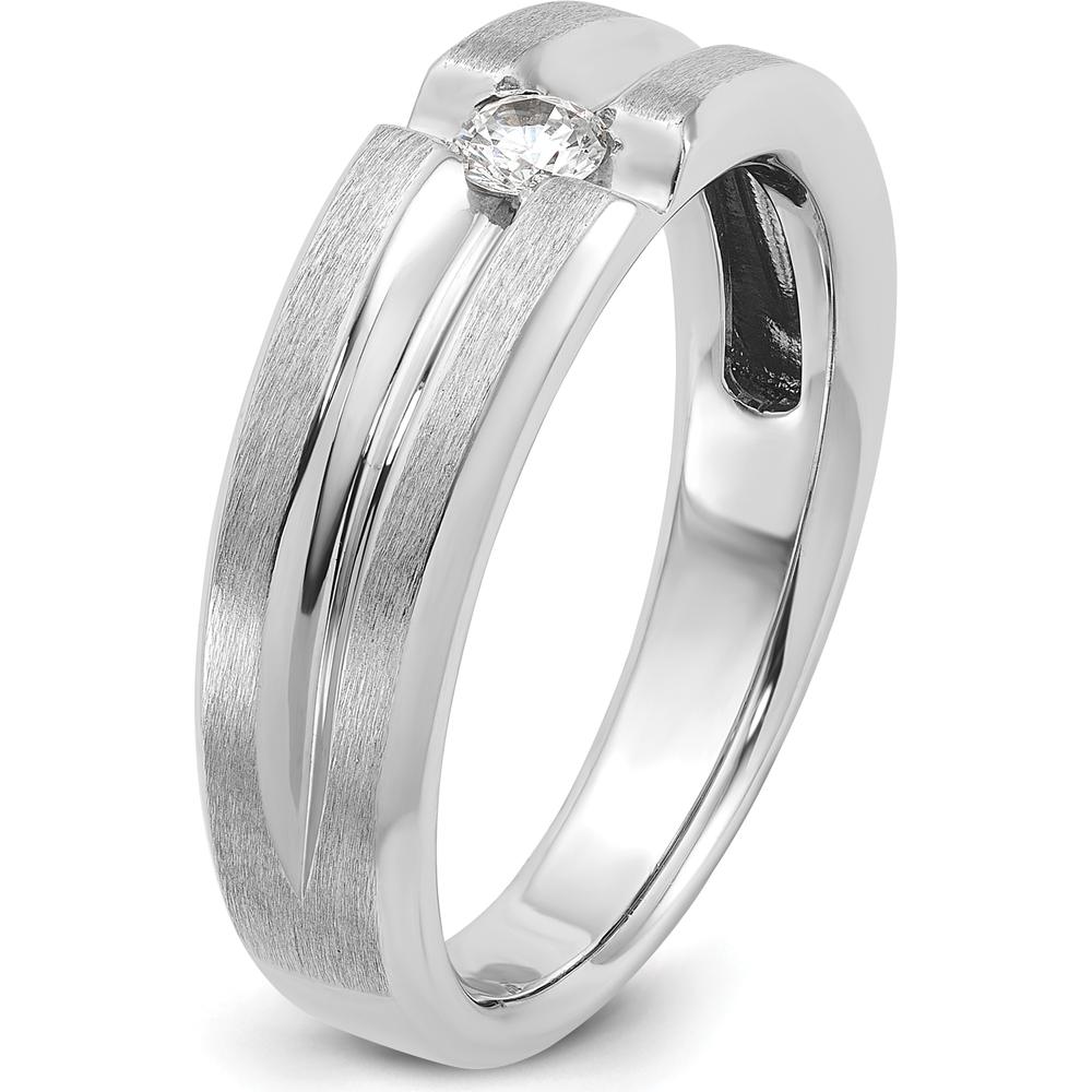 14K White Gold Men's Polished and Satin Diamond Ring Mounting with Round Diamond - 0.25 Carats Total Diamond Weight by IBGoodman