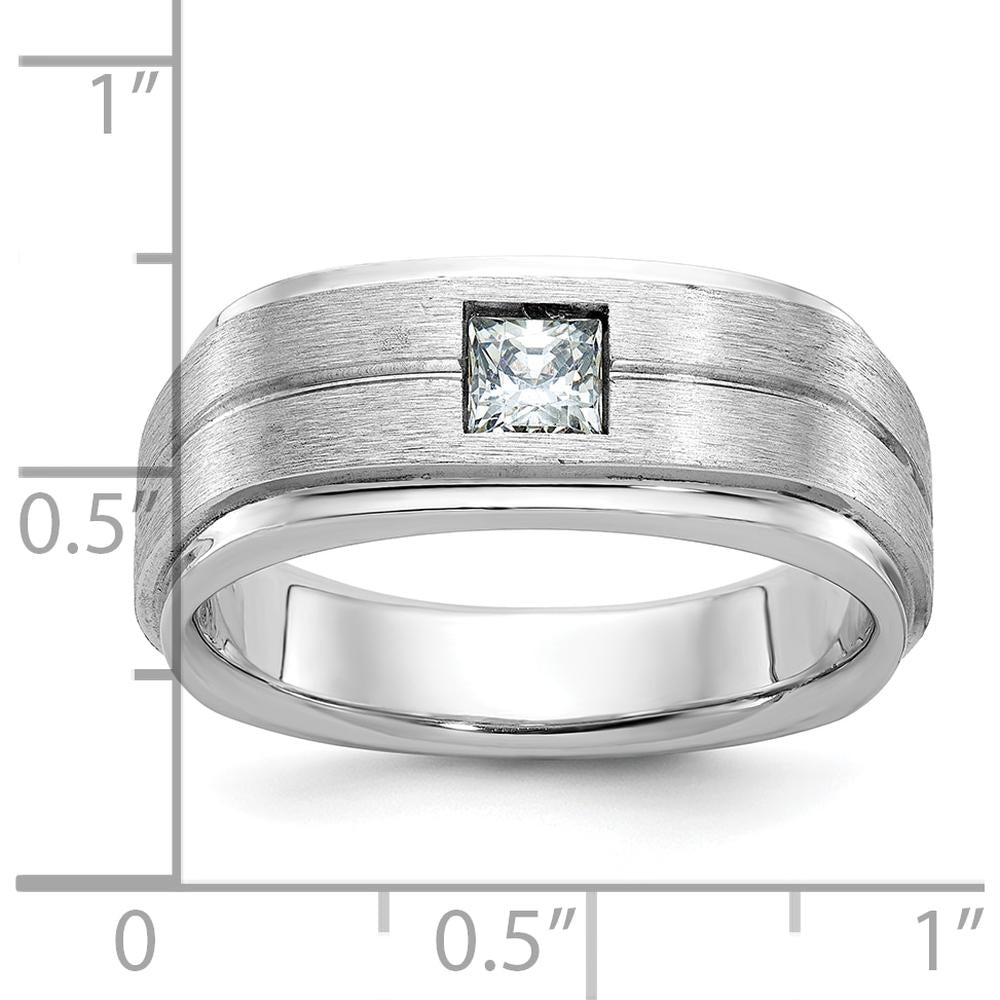 14K White Gold Men's Polished and Satin Diamond Ring Mounting with Square Diamond Setting by IBGoodman