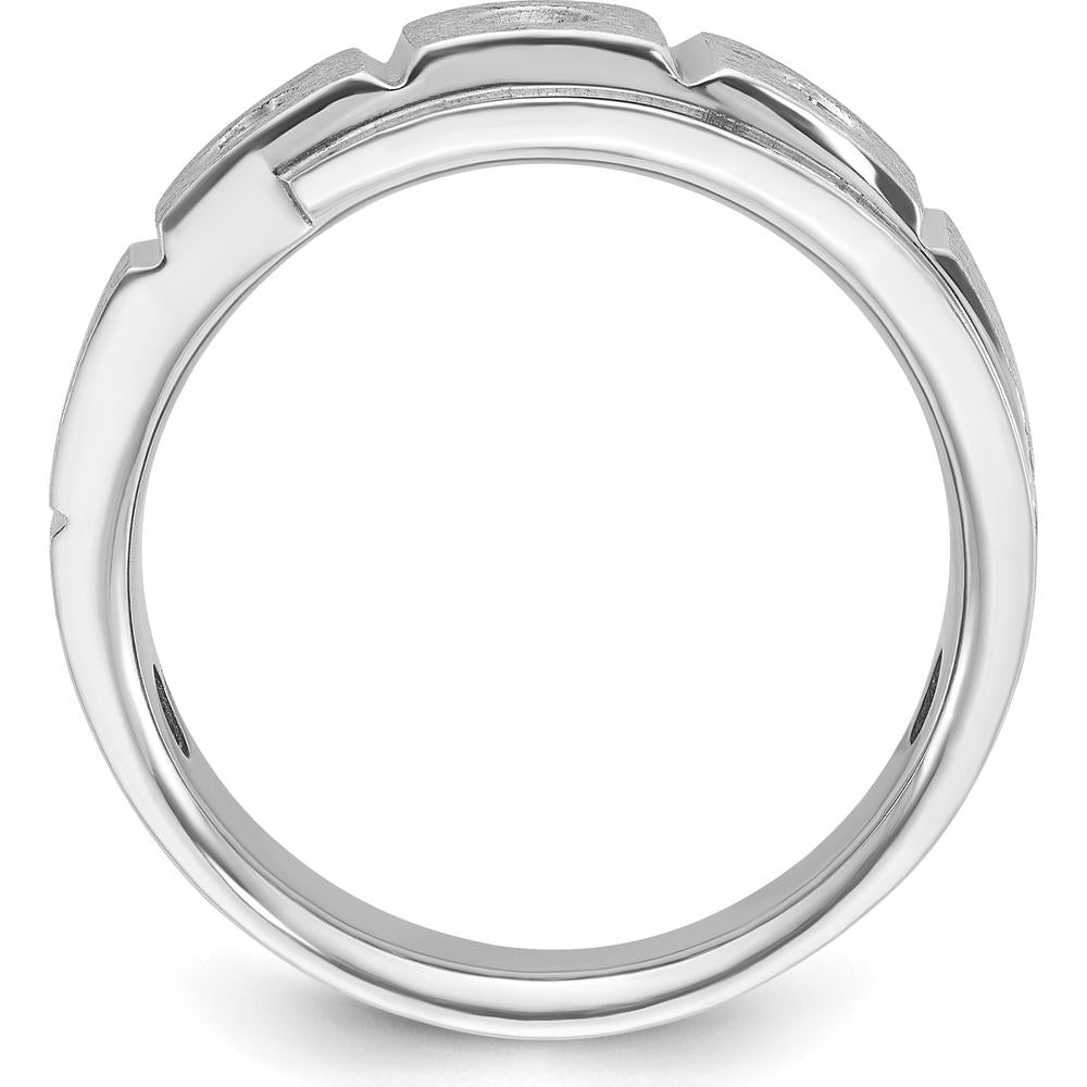 14K White Gold Men's Polished and Satin Diamond Ring with 3 Diamonds by IBGoodman