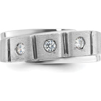 14K White Gold Men's Polished and Satin Diamond Ring with 3 Diamonds by IBGoodman
