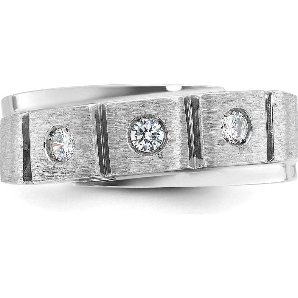 14K White Gold Men's Polished and Satin Diamond Ring with 3 Diamonds by IBGoodman