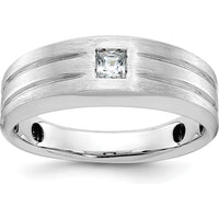 14K White Gold Men's Polished and Satin Diamond Ring with 3mm Square Faceted Diamond - 0.16 Carats Total Diamond Weight by IBGoodman