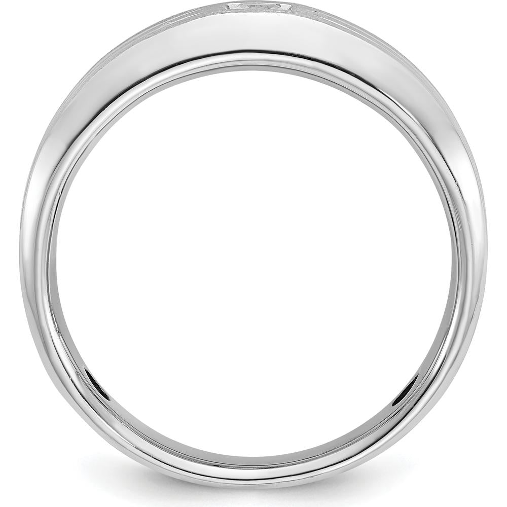 14K White Gold Men's Polished and Satin Diamond Ring with 3mm Square Faceted Diamond - 0.16 Carats Total Diamond Weight by IBGoodman