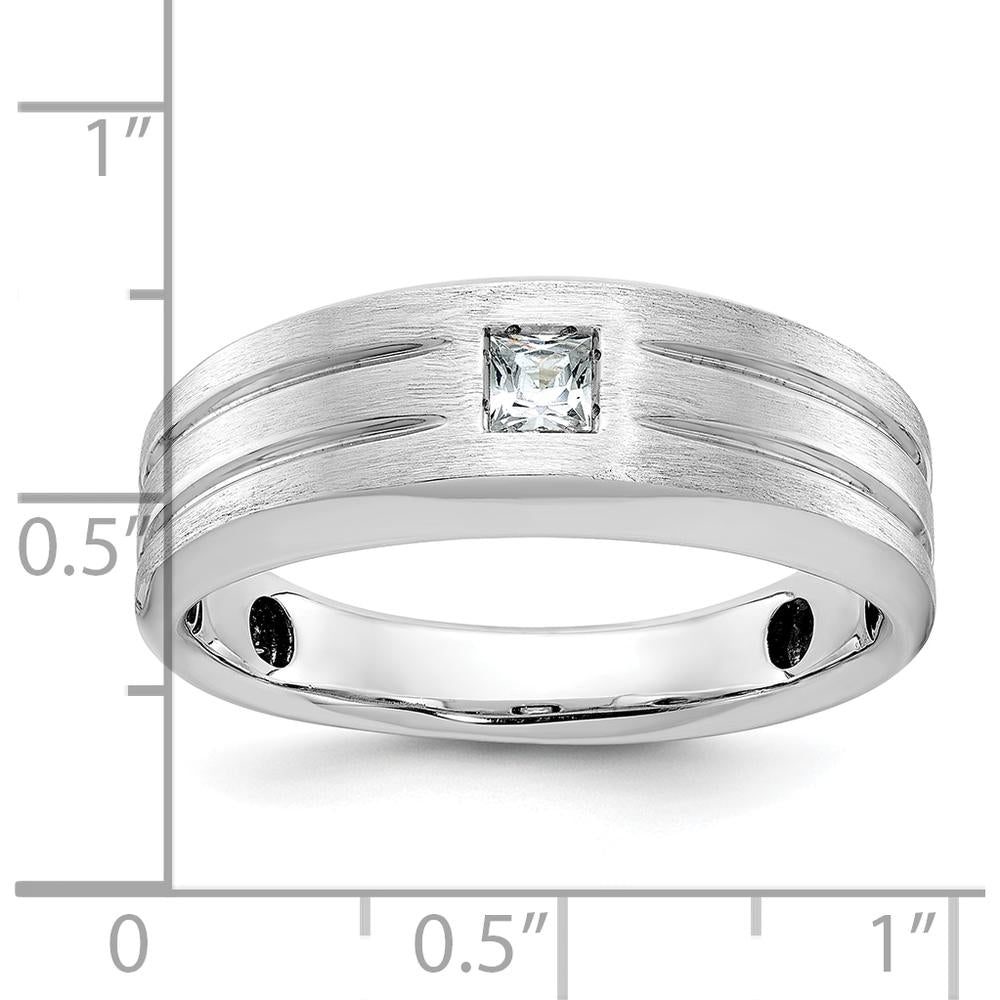 14K White Gold Men's Polished and Satin Diamond Ring with 3mm Square Faceted Diamond - 0.16 Carats Total Diamond Weight by IBGoodman