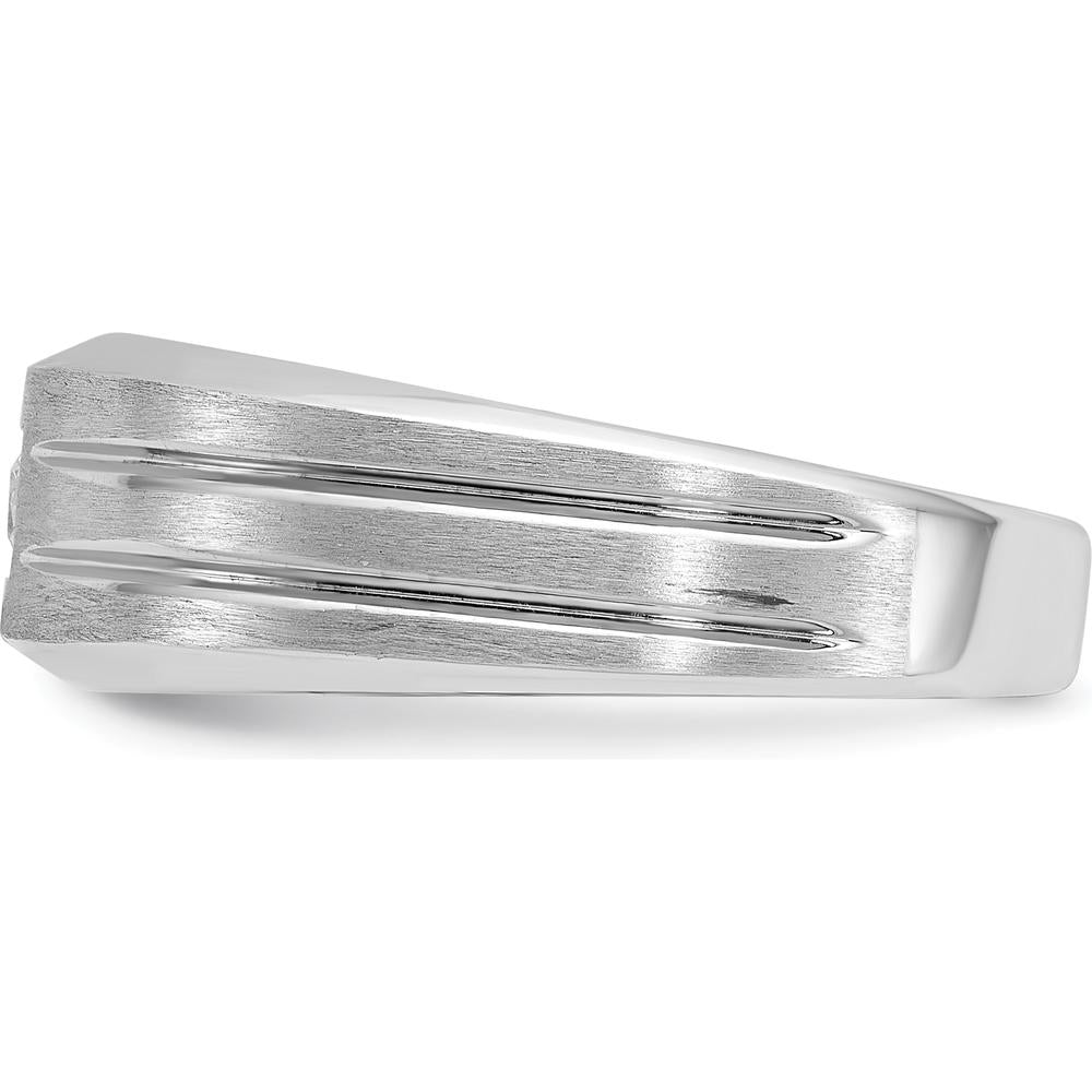 14K White Gold Men's Polished and Satin Diamond Ring with 3mm Square Faceted Diamond - 0.16 Carats Total Diamond Weight by IBGoodman