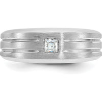14K White Gold Men's Polished and Satin Diamond Ring with 3mm Square Faceted Diamond - 0.16 Carats Total Diamond Weight by IBGoodman