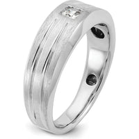14K White Gold Men's Polished and Satin Diamond Ring with 3mm Square Faceted Diamond - 0.16 Carats Total Diamond Weight by IBGoodman