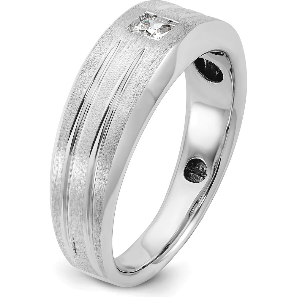 14K White Gold Men's Polished and Satin Diamond Ring with 3mm Square Faceted Diamond - 0.16 Carats Total Diamond Weight by IBGoodman