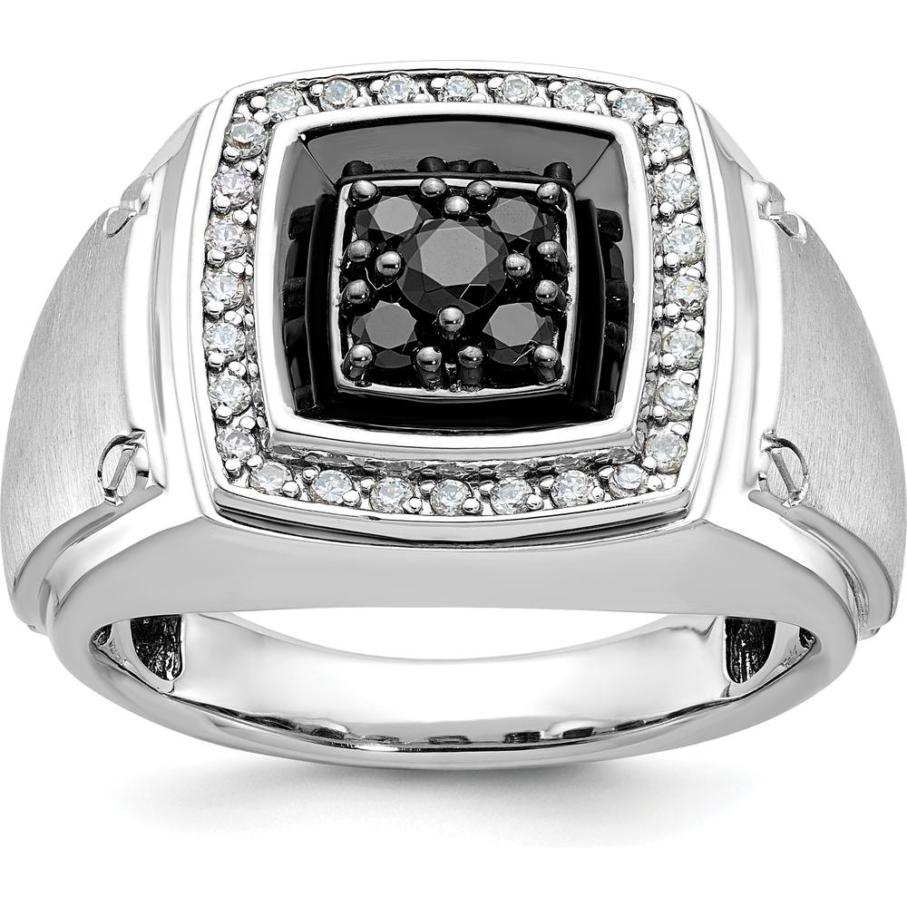 14K White Gold Men's Polished and Satin Diamond Ring with Black Rhodium and 0.63 Carats Total Diamond Weight by IBGoodman