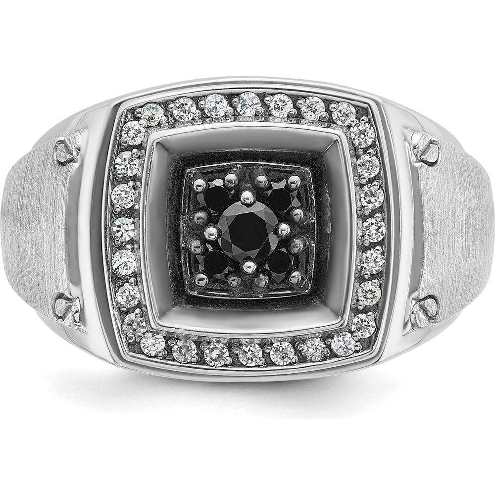 14K White Gold Men's Polished and Satin Diamond Ring with Black Rhodium and 0.63 Carats Total Diamond Weight by IBGoodman
