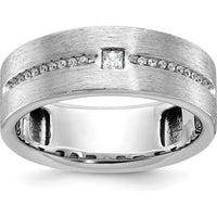 14K White Gold Men's Polished and Satin Diamond Ring with Round and Princess Diamonds - 1/5 Carats Total Diamond Weight by IBGoodman