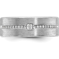 14K White Gold Men's Polished and Satin Diamond Ring with Round and Princess Diamonds - 1/5 Carats Total Diamond Weight by IBGoodman