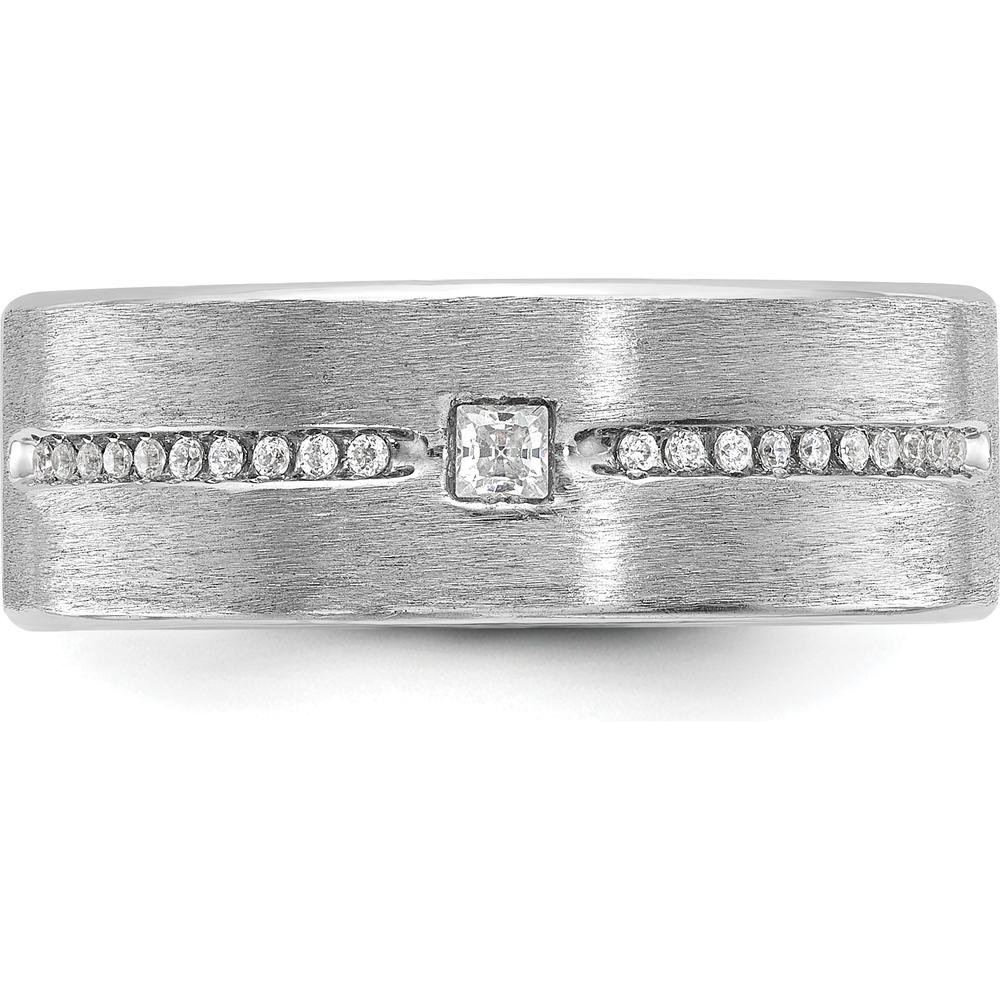 14K White Gold Men's Polished and Satin Diamond Ring with Round and Princess Diamonds - 1/5 Carats Total Diamond Weight by IBGoodman