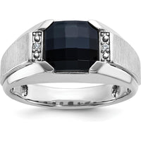 14K White Gold Men's Polished and Satin Gemstone Ring with Diamond Accents by IBGoodman