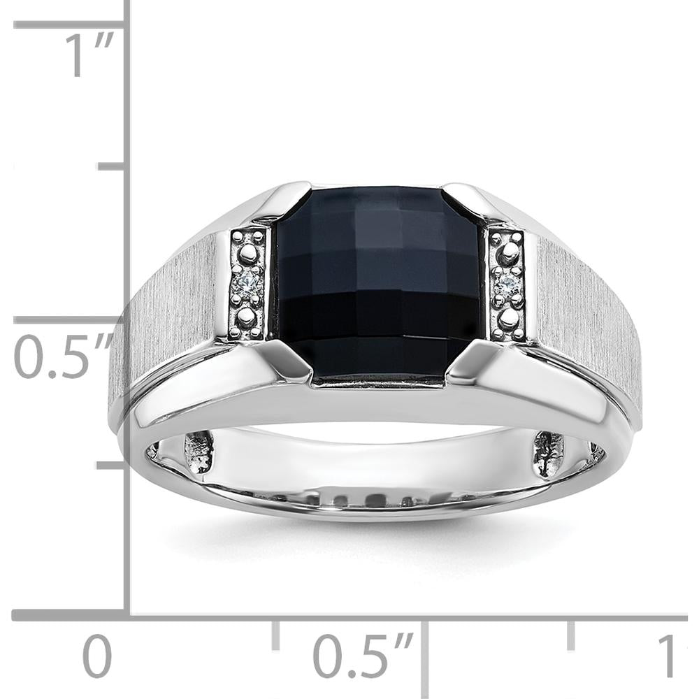 14K White Gold Men's Polished and Satin Gemstone Ring with Diamond Accents by IBGoodman