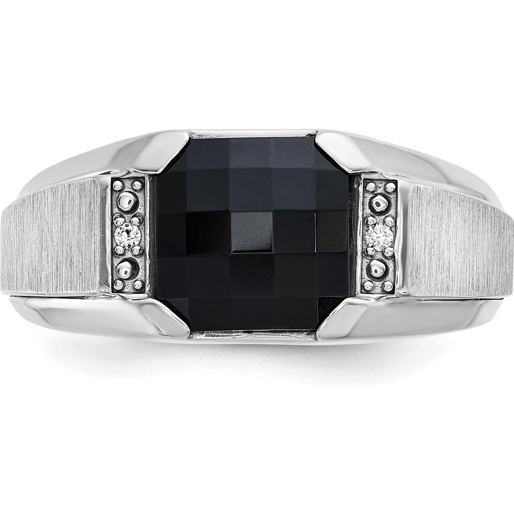 14K White Gold Men's Polished and Satin Gemstone Ring with Diamond Accents by IBGoodman