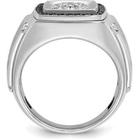 14K White Gold Men's Polished and Satin Halo Cluster Ring with Round and Black Diamonds by IBGoodman