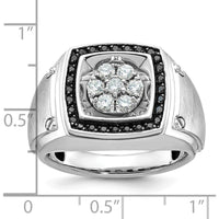 14K White Gold Men's Polished and Satin Halo Cluster Ring with Round and Black Diamonds by IBGoodman
